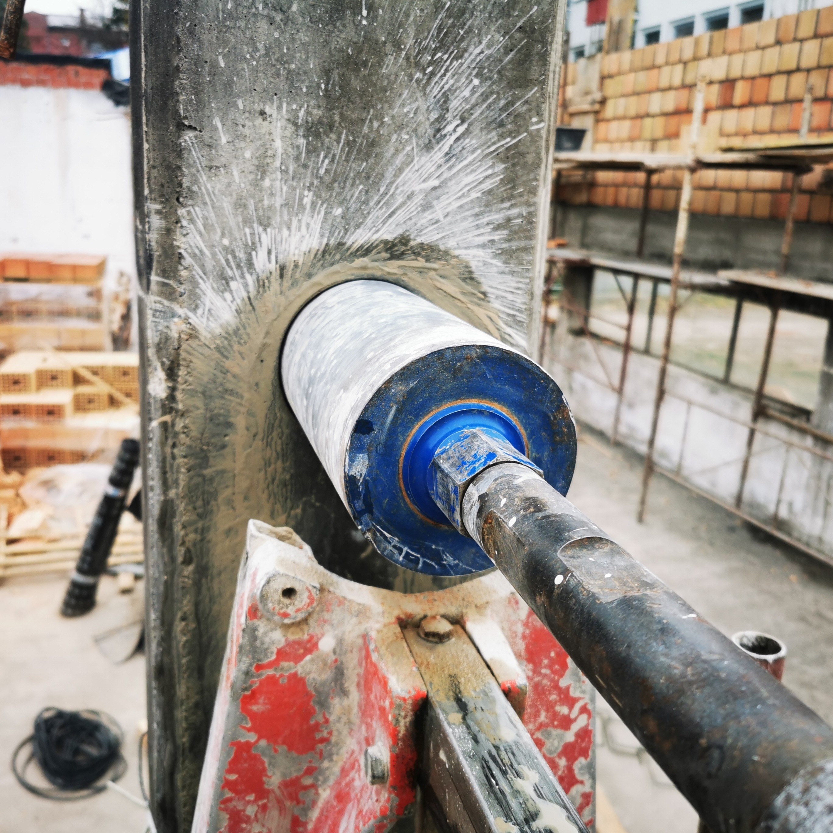 Concrete core drilling equipment on site